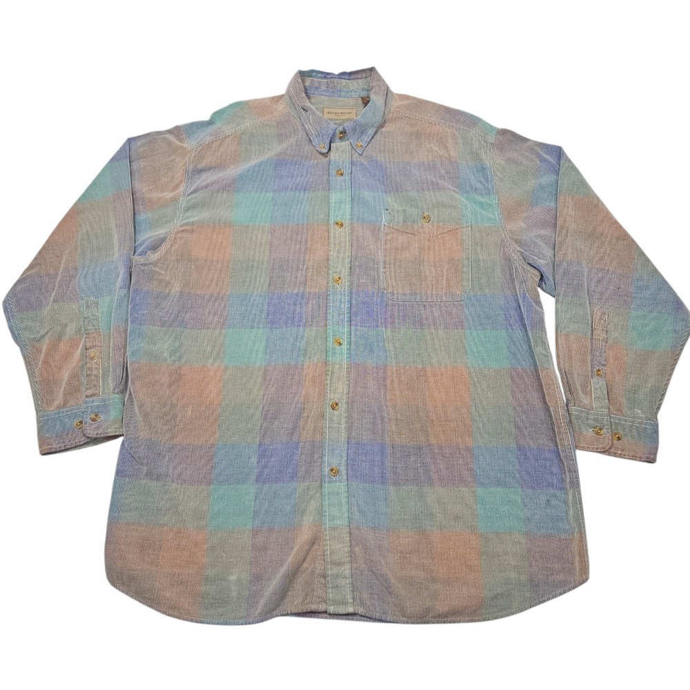 Clearwater Outfitters VTG Corduroy Button Down Plaid Shirt Multi Sz XXL